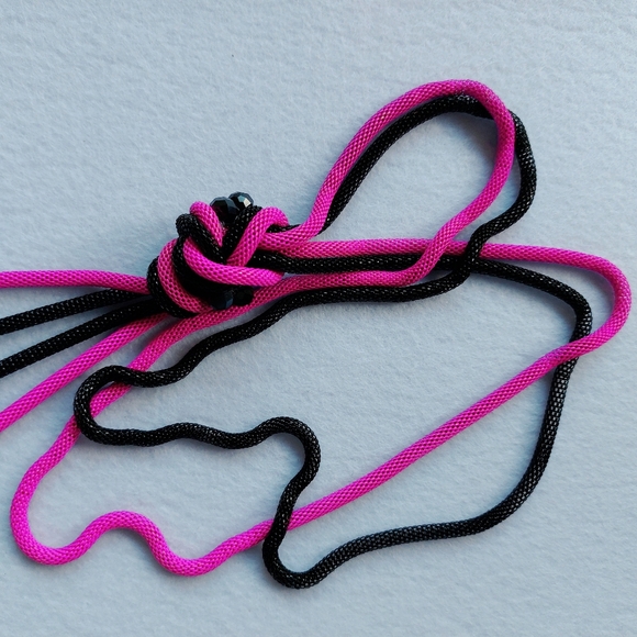 Necklace Pink Fuchsia Black Chain Long Necklace Thick Linked Multi-Tone Strand - Picture 8 of 11